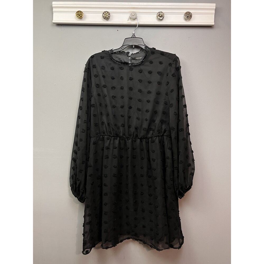 SHEIN Black Swiss Dot Long Sleeve Midi Dress